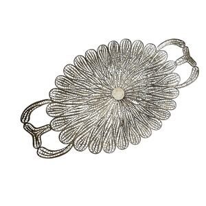 Metal Filigree Ornate Tray Silver Persian Metal Work Vanity Regency